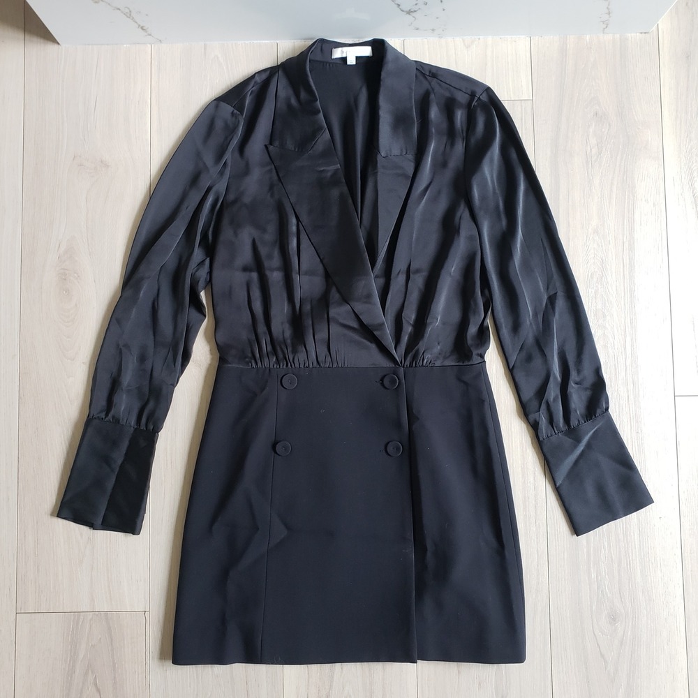 Favorite Daughter Blazer Dress Womens 10 Black Satin I Can Fix Him Mini